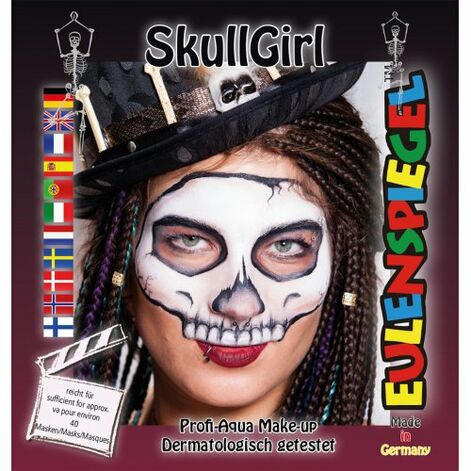 Eulenspiegel Näomaalingu Komplekt Skull Girl - 4 värviga + Pintsel