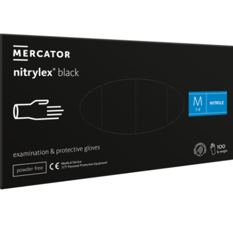 Mercator Nitrylex Black Examination & Potective gloves, Nitrila cimdi M (melni)