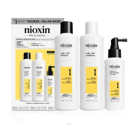 Nioxin Pro Clinical System 1 Scalp Care Kit For Natural Hair, Trīsdaļīga Galvas Adas Kopšana Un Matu Sabiezēšanas Līdzeklis