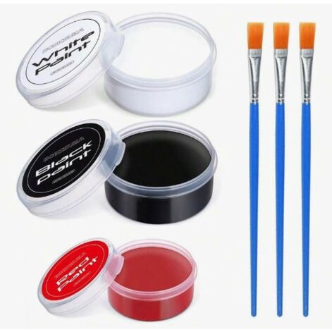 Professional Face & Body Paint Kit, Kehavärvide Komplekt Pintsliga Black + White + Red