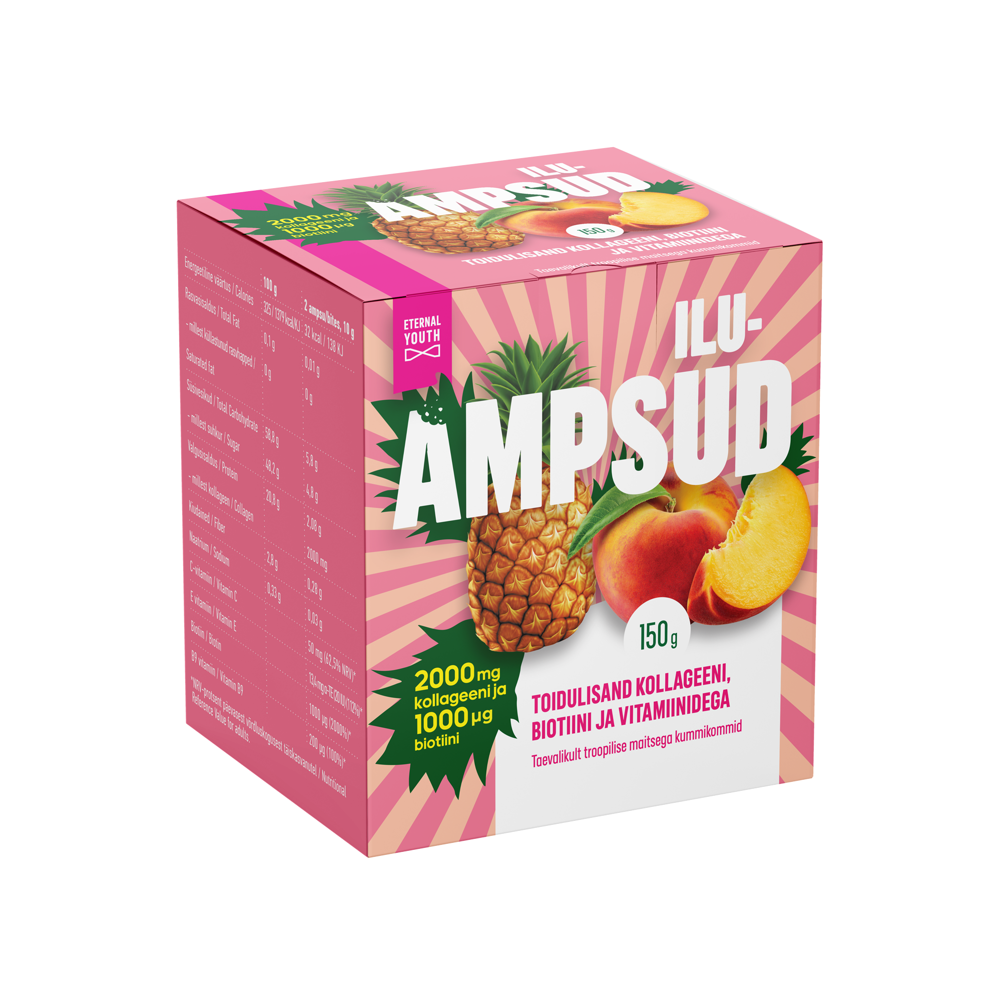 Eternal Youth Beauty Bites Temptingly Tropical Flavoured Gummies, Kolagēna šāvieni ar biotīnu un vitamīniem